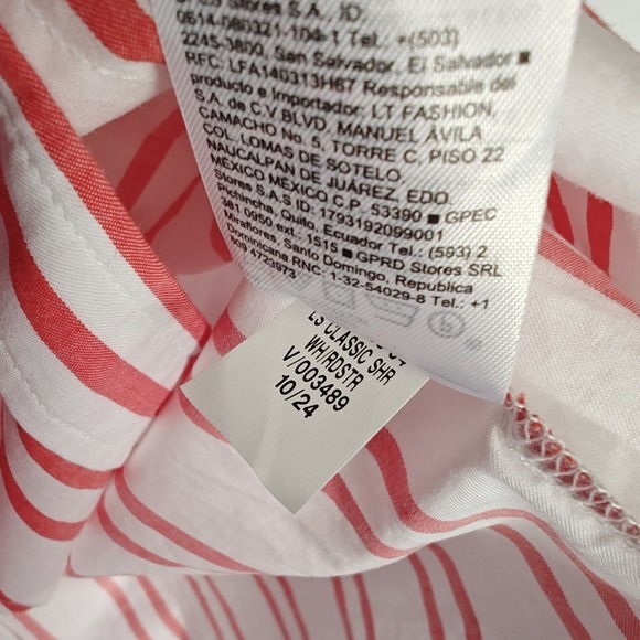 Old Navy The Classic Shirt Large Orange Coral White Striped Button Down Cotton L - Picture 7 of 7